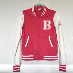 Pink varsity jacket with embroidered B