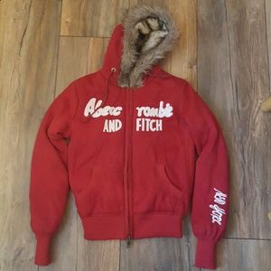 A&F FAUX FUR FULL-ZIP HOODIE