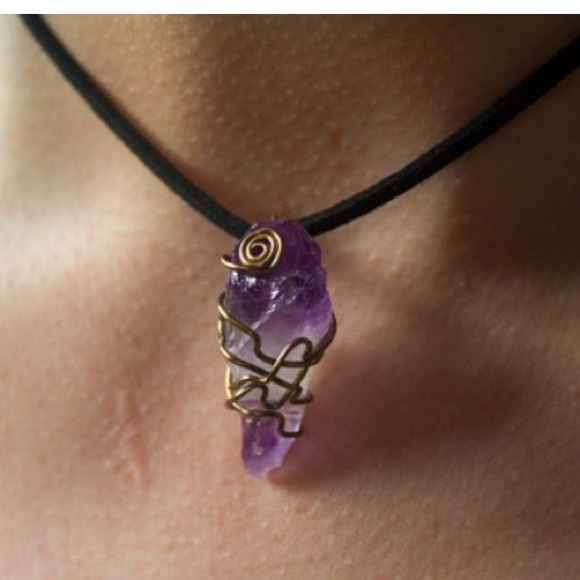 Vegan Suede Amethyst Wire Wrap Choker πβ¨ - Picture 3 of 4