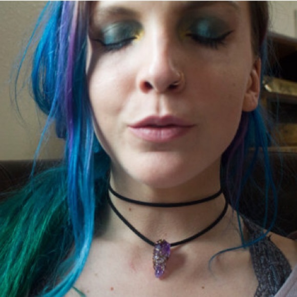 Vegan Suede Amethyst Wire Wrap Choker πβ¨ - Picture 4 of 4
