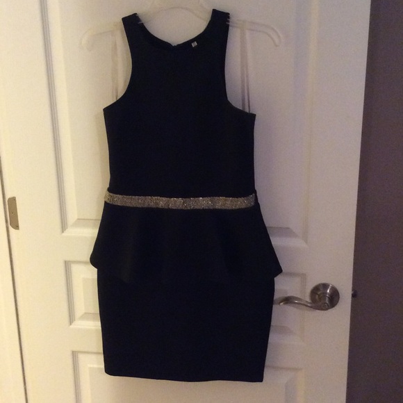 Black Peplum Dress with beaded belt detail
