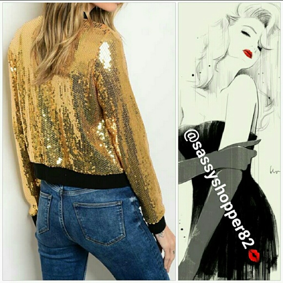 Gold sequin bomber jacket - Picture 3 of 4