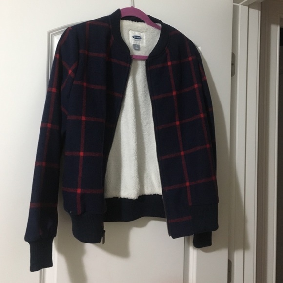 plaid shearling bomber
