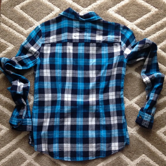 Hollister- blue and black plaid button down top - Picture 2 of 4