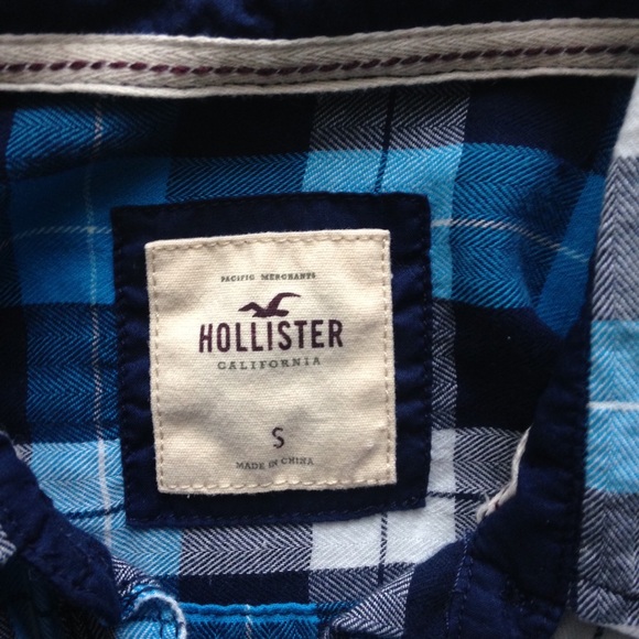 Hollister- blue and black plaid button down top - Picture 4 of 4
