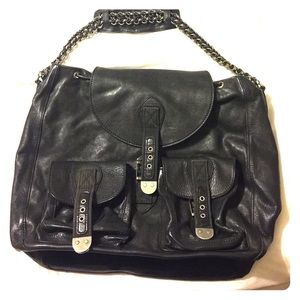 Balenciaga black leather bag with chain mail strap