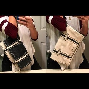 Reversible black/off white wristlet purse
