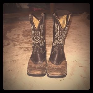 Kids Two-tone brown square-toe cowboy boots