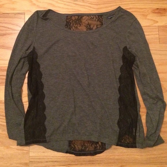 Grey shirt with black lace panels