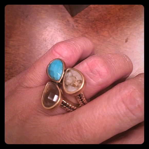 Barse Smoke and Brush triple tearDrop Stone Ring