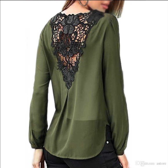 ✨ON SALE!✨Chiffon Leather & Lace Back Detail Top - Picture 1 of 4