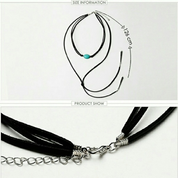 Tassel Choker with Turquoise Stone Necklace 50" - Picture 3 of 4