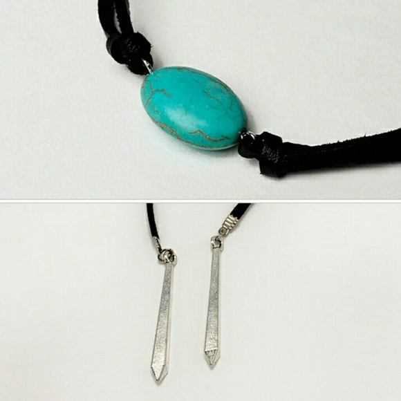 Tassel Choker with Turquoise Stone Necklace 50" - Picture 4 of 4