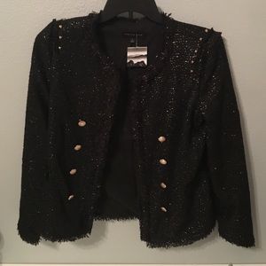 Black tweed blazer with gold buttons