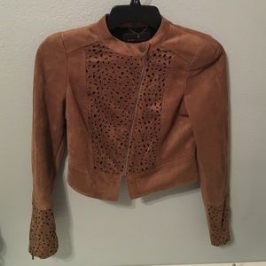 Brown and black faux suede cropped blazer
