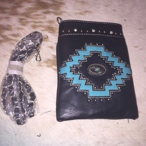 Super cute black & turquoise cross-body purse NWOT