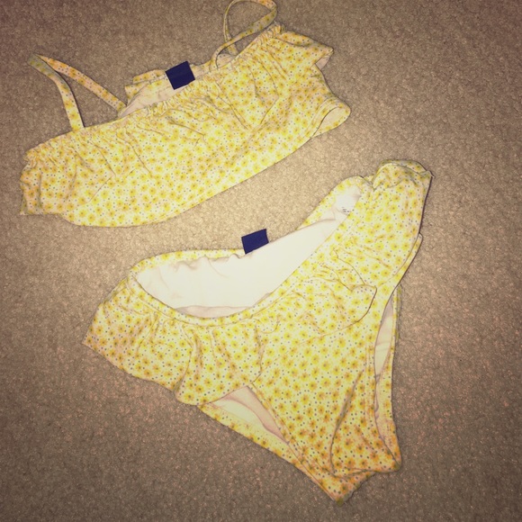 Yellow flower two piece bathing suit (size 5) - Picture 1 of 3