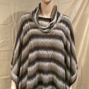Cable & Gauge Beige Striped Cowl-Neck Poncho