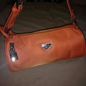 Not Prada Orange nylon lock and key purse handbag
