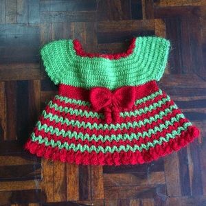 red and green sweater dress