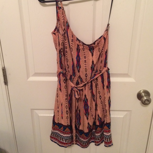 One shoulder, multi-colored dress