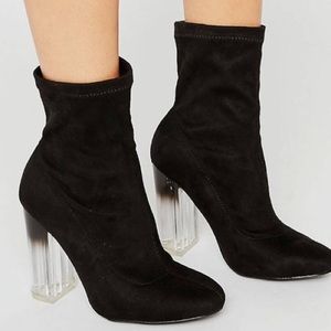 ASOS clear block heel suede booties