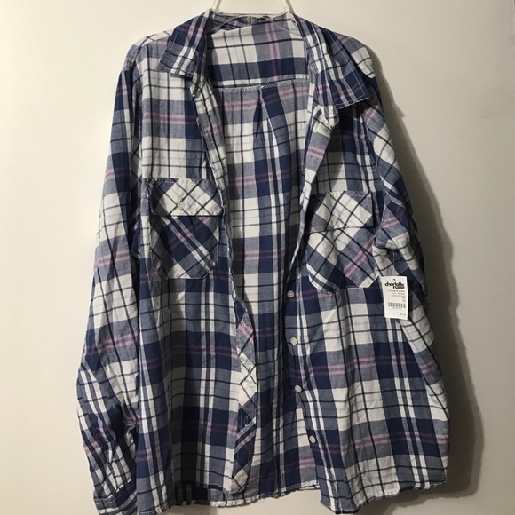 Charlotte Russe pink and purple plaid shirt