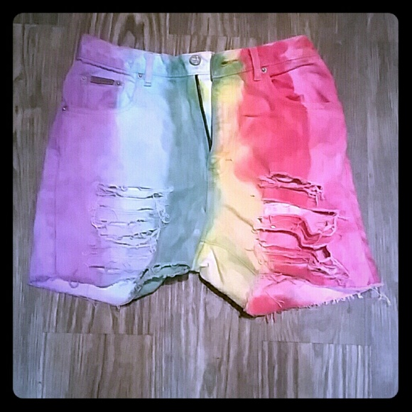 Rainbow Highwaisted Jean Shorts
