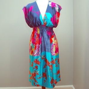 Silk Floral Pull Over V-neck Dress