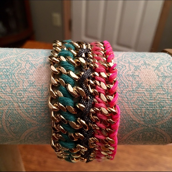 GOLD PINK TEAL BLACK BAIDED BRACELET - Picture 1 of 3
