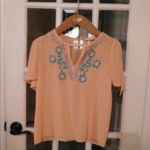 Modcloth Embroidered Floral Peach blouse