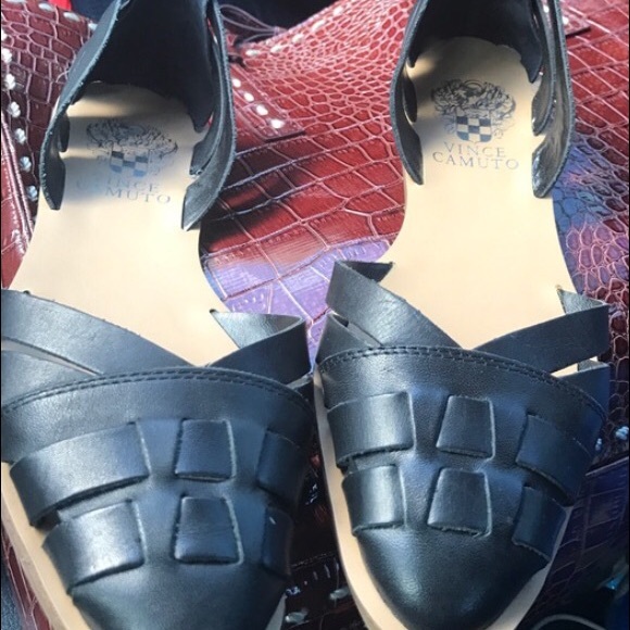 Black leather flats