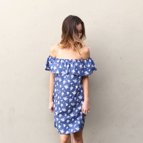 chambray off the shoulder dress