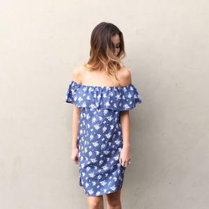 chambray off the shoulder dress