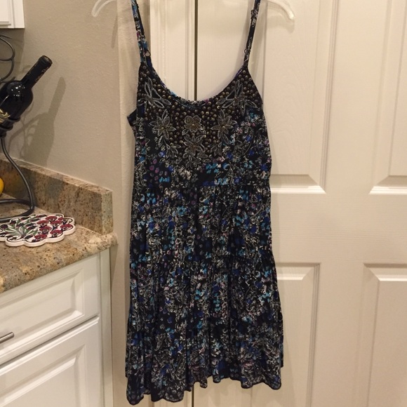 Free People beaded printed sundress with pockets
