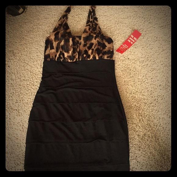 Leopard hatter and black bodice sexy holiday dress