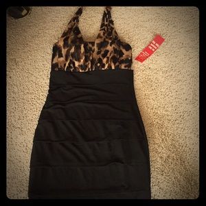Leopard hatter and black bodice sexy holiday dress