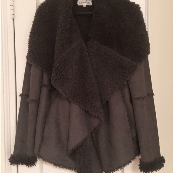 Calvin Klen faux shearling drape jacket