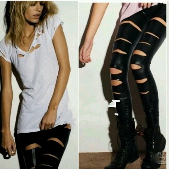 Pleather ripped leggings