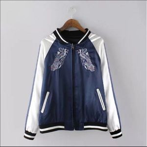 Embroidered Satin Bomber Jacket
