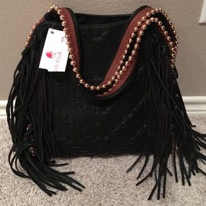 Big Buddha Graya Whipstich Fringe Hobo Bag