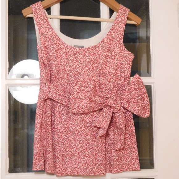 Ann Taylor red patterned blouse with big bow