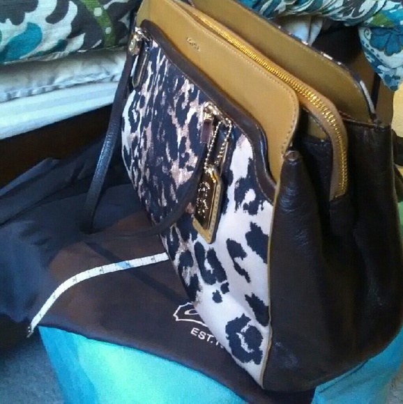 Coach leather leopard satchel - Picture 2 of 13