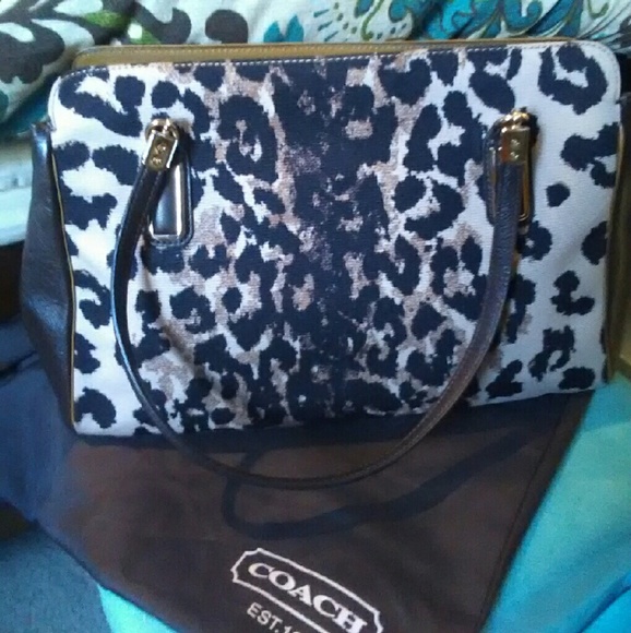 Coach leather leopard satchel - Picture 4 of 13