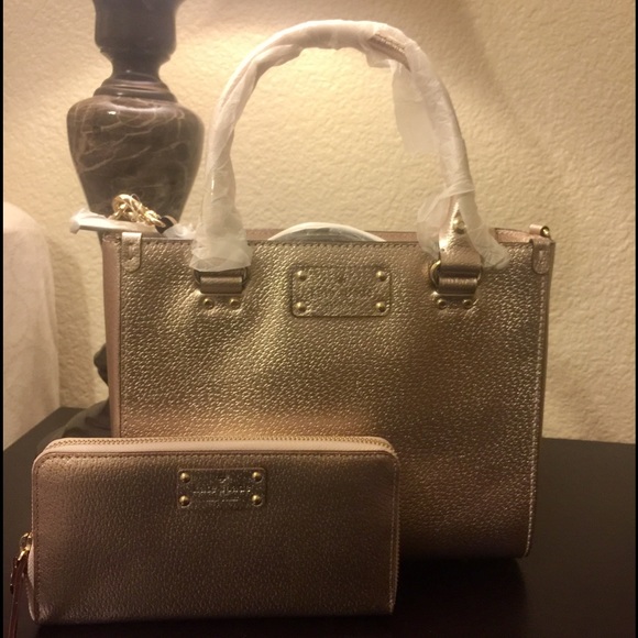 Kate spade gold color bag with matching wallet