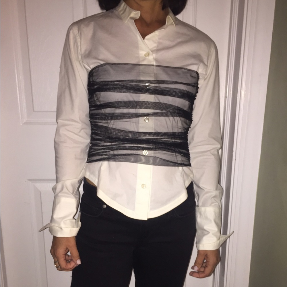 Byron Lars wht blouse with netting
