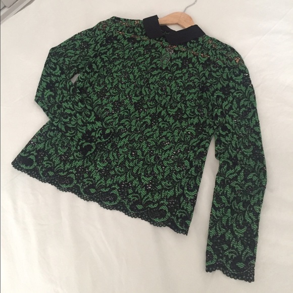 Zara Green & Black Lace Blouse