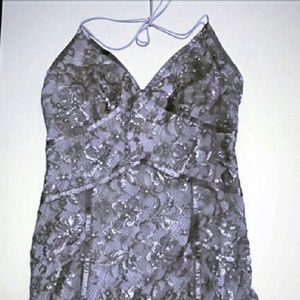 Express Silver Sequin Halter Dress
