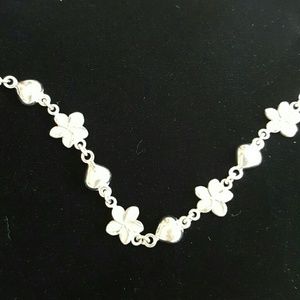 14K White Gold Plumeria & Hearts Bracelet