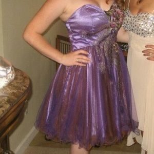strapless open back dress Peacock Strapless A-Line Floor-Length Chiffon Prom Dress – Angrila main image 0
